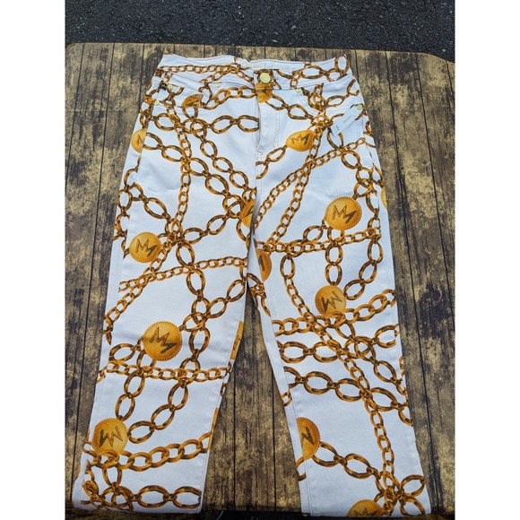 NWT NEW! Nicki Minaj High Rise White Gold Chain Pants Sz 7-8 - Picture 1 of 4